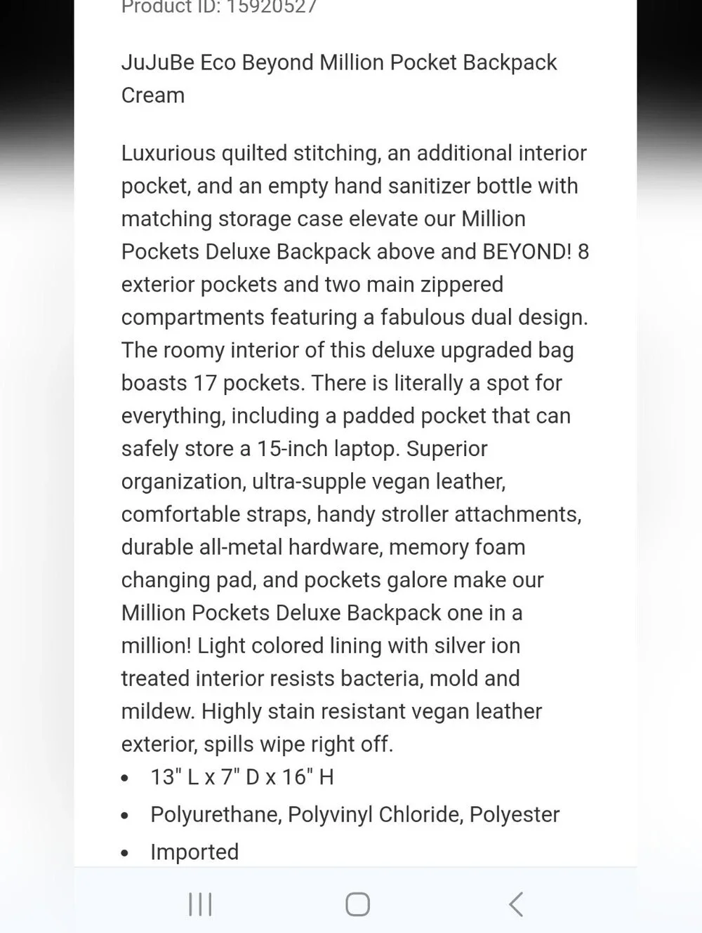 Ju-Ju-Be Beyond Million Pocketsl Quilted Backpack with Top Handles